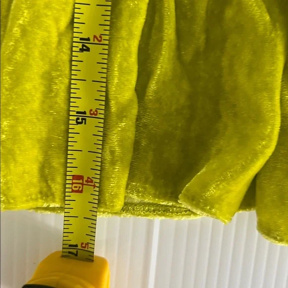 La Plage Smocked Tiered Velvet Mini skirt in Chartreuse silk XS - Picture 5 of 7